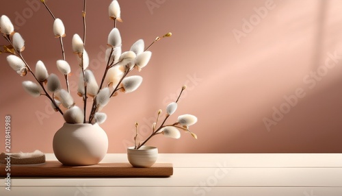 Delicate Pussy Willow Buds In A Minimalist Spring Setting