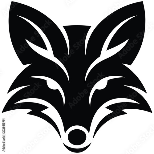 Black Tribal Fox Head Vector Tattoo Illustration with Floral Ornament Design