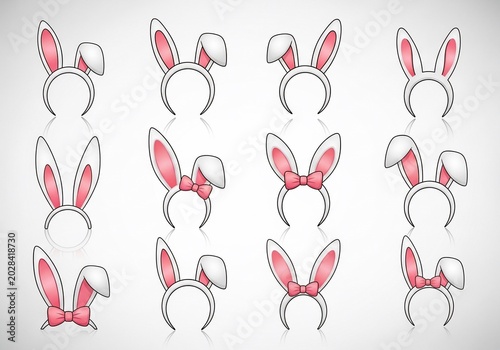 A Row of Adorable Pink & White Bunny Ear Headbands, Soft Glow