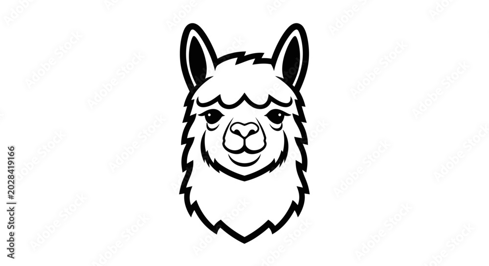 Fototapeta premium Stylized black and white llama head illustration on a clean white background