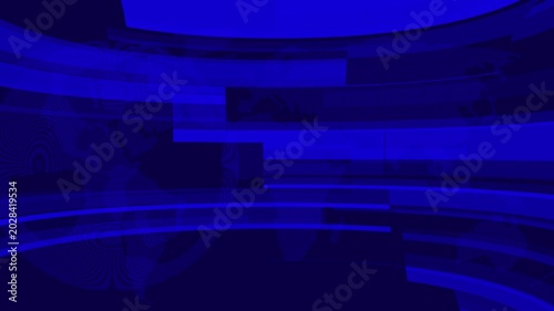 Blue digital news broadcast background, with abstract motion, and global map