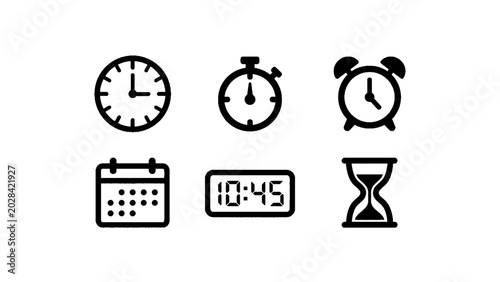 Clock, calendar, and timer icons for productivity themes.