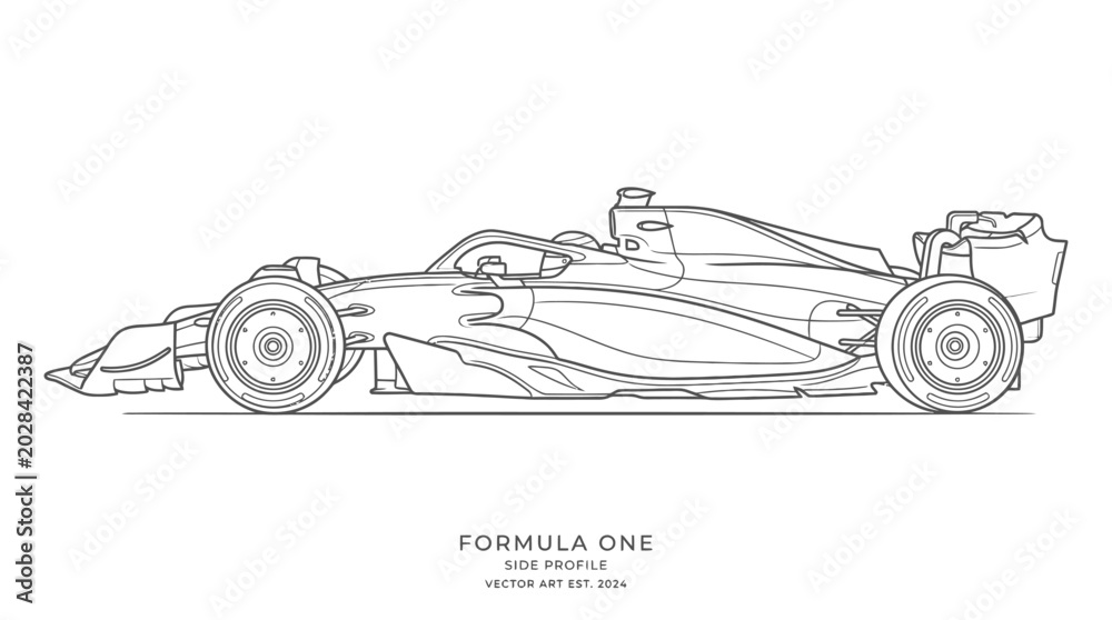 Naklejka premium Formula One racing car profile line art drawing.