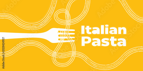 Bild auf Leinwand pasta illustration with fork and spaghetti flat vector design