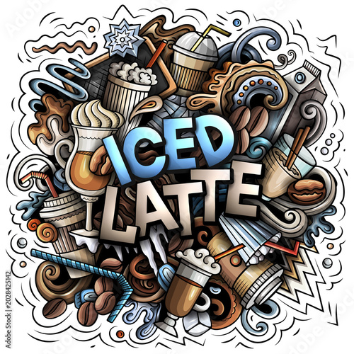 Iced Latte doodle cartoon funny illustration