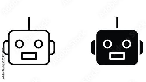 Friendly robot head avatar icon in outline and solid vector illustration set