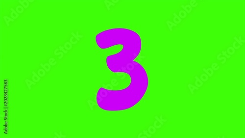 A Playful Purple Cartoon Number Three Isolated 4k stock animation video on a green screen background for chroma key background for video editing.