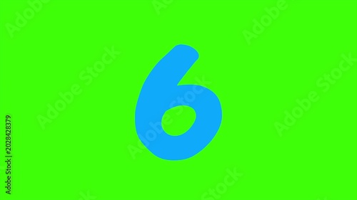 A Bright Cyan Cartoon Number Six Isolated 4k stock animation video on a green screen background for chroma key background for video editing.