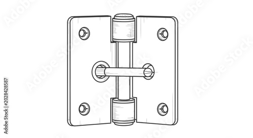 Technical illustration of a metal door hinge hardware sketch