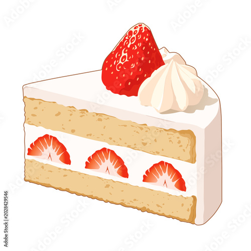 Konstfotografi Illustration of a strawberry shortcake with whipped cream and fresh strawberries