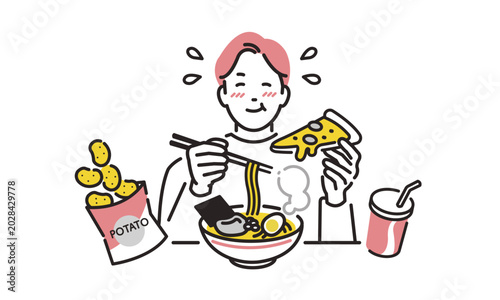 栄養バランスの悪い食事をする男性