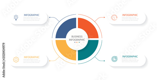 Business data visualization. Four section infographic diagram. Venn diagram infographic chart template for business  presentation with  diagram elements vector illustration. 