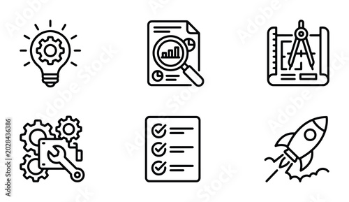 Cuadro en lienzo Business Strategy Icons: Idea, Analytics, Planning, Development, Checklist, Laun