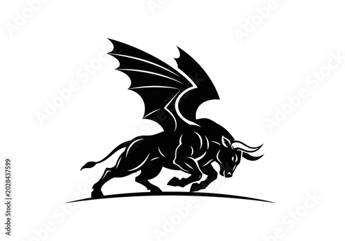 Photos Charging bull with dragon wings mascot logo design