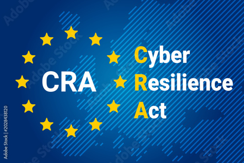 Bild auf Leinwand EU Cyber Resilience Act - CRA, representing European cybersecurity regulations and legal compliance over a map of Europe