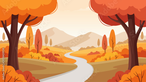 Autumn Landscape Vector Background Fall Road Scenic Nature