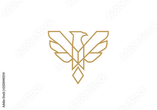 Canvas-taulu Geometric gold eagle line art logo on white background