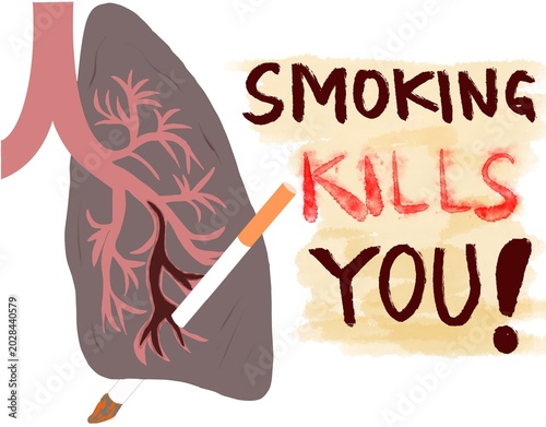 Hand-drawing of smoking kills you warning image to commemorate international no tobacco day with white background