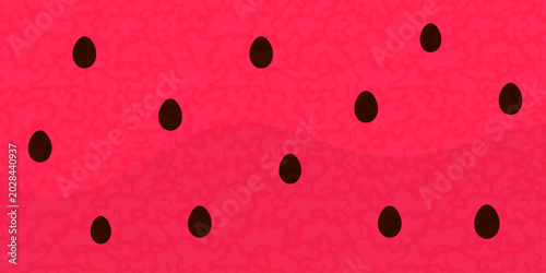 Cute watermelon background with seeds and grainy texture. Fresh summer horizontal banner with watermelon pulp. Minimalist flat backdrop. Great for web, ads, seasonal designs, posters, sales, etc.