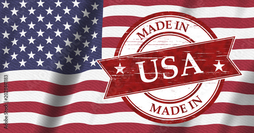 Distressed Made in USA stamp on American flag