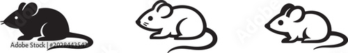 Fotografi Black line art mice and small rodent icon set with simple animal illustrations on white