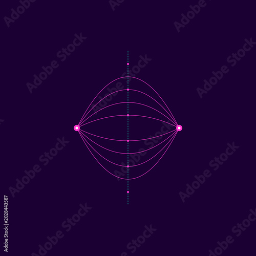 A scientific physics diagram showing magnetic field lines between two points in a professional illustration