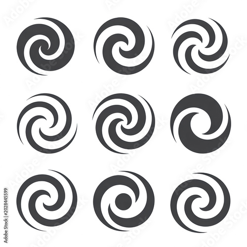 Set of spiral swirl icons, vector graphic design elements.