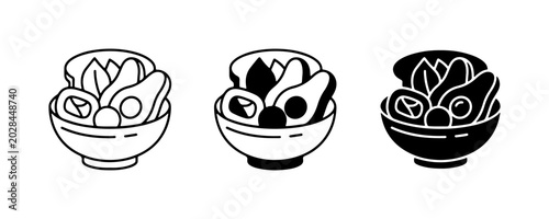 Avocado Toast Icons, Healthy Breakfast Bowl Vector Set, Simple Food Graphics