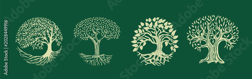 A collection of creative tree logos for branding, icons of natural concepts