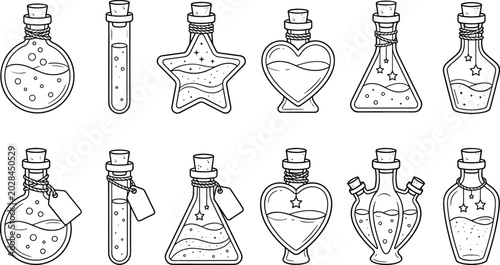 Tableau sur toile Magic Potion Bottle Outline Icon Set for Fantasy Gaming Witchcraft Halloween Alc