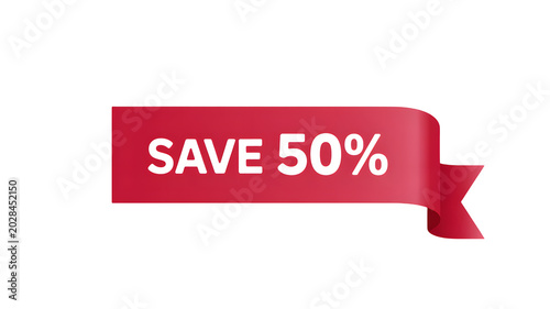 Sale banner with 50 percent discount offer on pink background with arrow design