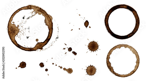 Coffee stains and splashes on a white background