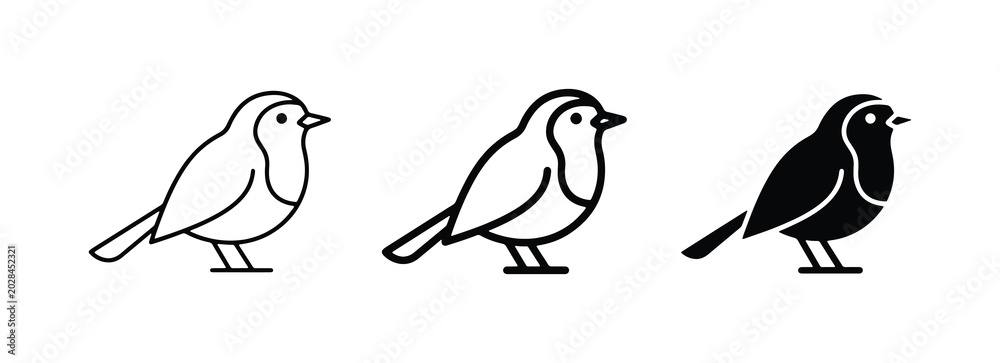 Fototapeta premium Charming Bird Icons, Simple Line Art & Silhouette, Nature Graphics