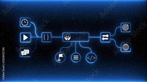 AI GEO Network Connection and Digital Data Flow Motion Graphic AI Powered Cyber Data Connection Abstract Motion Design Global AI Communication System and Data Stream Animation. 4k video.