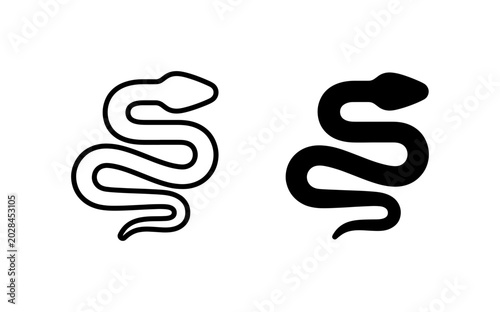 Serpentine Silhouette, Snake Icon Set, Reptile Outline, Black and White Vector Art