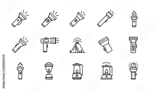 Tableau sur toile Collection of flashlights and lanterns for camping and outdoor use
