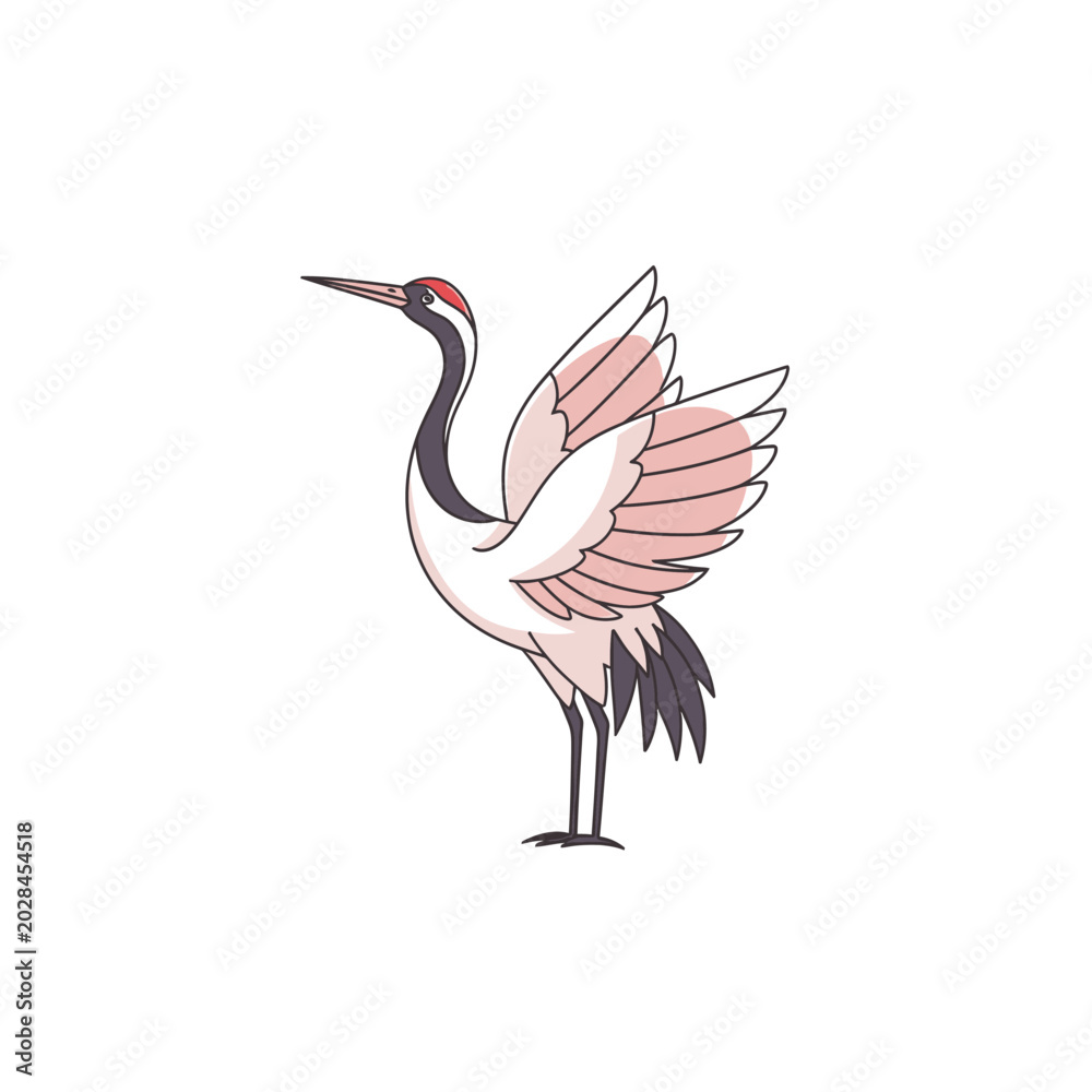 Fototapeta premium Elegant Red-crowned Crane with Pink Wings Standing Gracefully.