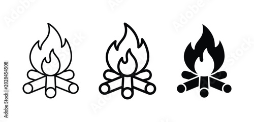 Campfire Icons, Bonfire Vector Graphics, Fire Flames Set, Outdoor Heat Symbols