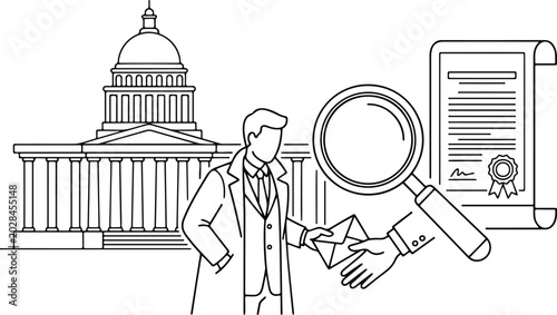 Картината върху платно Government Corruption and Lobbying Concept Illustration with Capitol Building, M