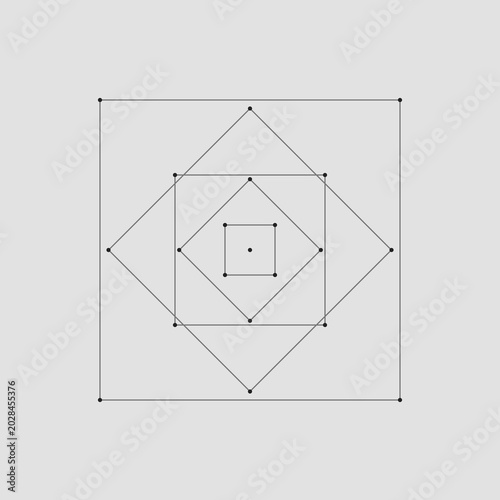 Photos Symmetrical composition of nested squares and diamonds with black vertex dots on