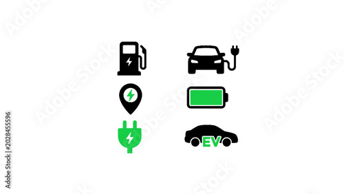 Electric vehicle energy and charger icons for modern transport.
