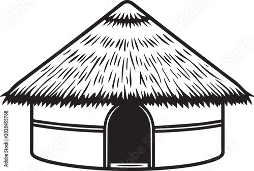 Foto A traditional hut with a thatched roof and simple construction, showcasing a rustic and humble dwelling