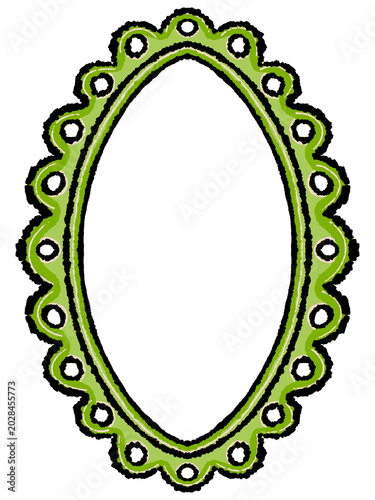 Green Oval Ornamental Frame Clipart with Scalloped Decorative Border