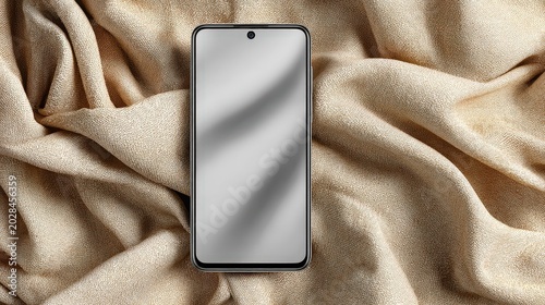 Modern Smartphone Against Textured Fabric Background