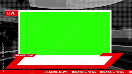 Breaking news broadcast template with green screen overlay and lower thirds for live media coverage chroma key