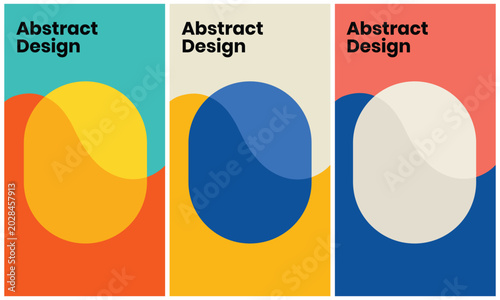 Schilderij op canvas Vibrant set of three abstract posters with flat lighting and geometric shapes create an optimistic mood for a modern studio