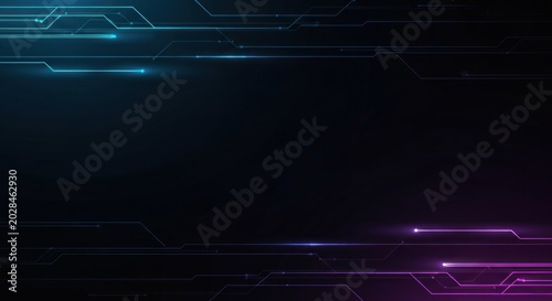 Neon circuit board background with glow.