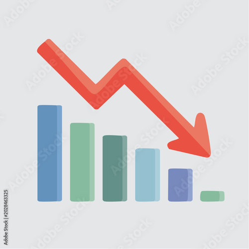 Declining graph with red arrow pointing down