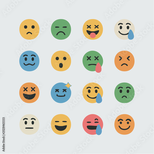 Colorful emoticon faces icons set