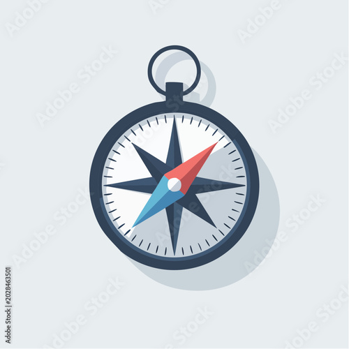 Flat design compass navigation icon with shadow